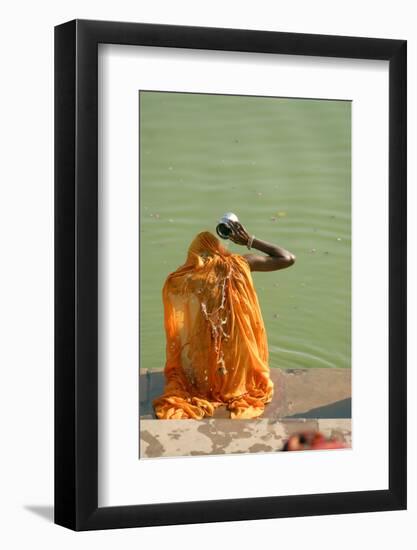 Hindu Woman in a Ritual Cleansing Bath at Pushkar Lake, Rajasthan, Pushkar, India-David Noyes-Framed Photographic Print