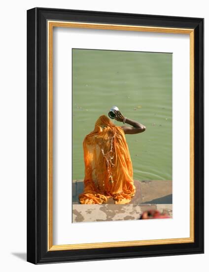 Hindu Woman in a Ritual Cleansing Bath at Pushkar Lake, Rajasthan, Pushkar, India-David Noyes-Framed Photographic Print