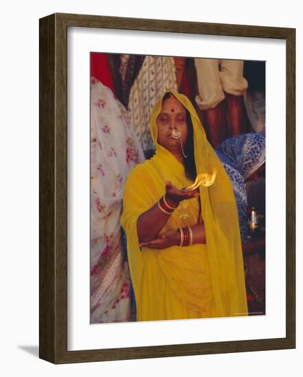 Hindu Woman Pilgrim Holding Fire, Varanasi (Benares), Uttar Pradesh State, India-John Henry Claude Wilson-Framed Photographic Print