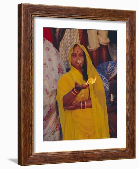 Hindu Woman Pilgrim Holding Fire, Varanasi (Benares), Uttar Pradesh State, India-John Henry Claude Wilson-Framed Photographic Print