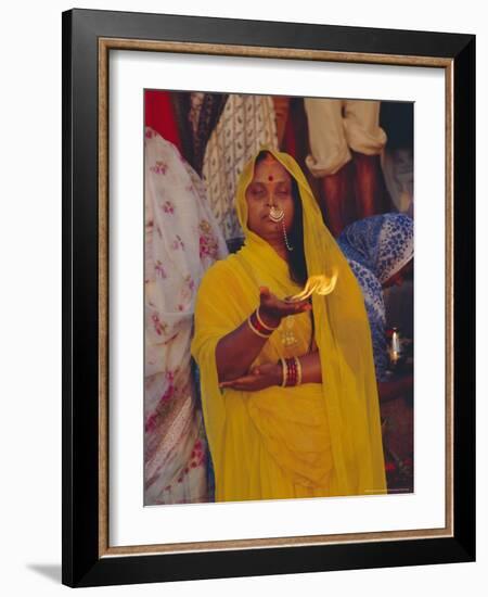 Hindu Woman Pilgrim Holding Fire, Varanasi (Benares), Uttar Pradesh State, India-John Henry Claude Wilson-Framed Photographic Print