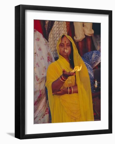 Hindu Woman Pilgrim Holding Fire, Varanasi (Benares), Uttar Pradesh State, India-John Henry Claude Wilson-Framed Photographic Print