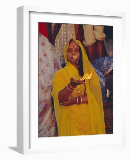 Hindu Woman Pilgrim Holding Fire, Varanasi (Benares), Uttar Pradesh State, India-John Henry Claude Wilson-Framed Photographic Print