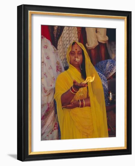 Hindu Woman Pilgrim Holding Fire, Varanasi (Benares), Uttar Pradesh State, India-John Henry Claude Wilson-Framed Photographic Print