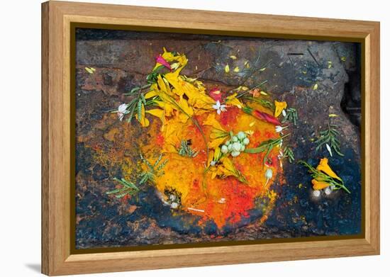 Hinduism: Pigments (Red Kumkum, Yellow Turmeric/Saffron Powder) and Scattered Flower Petal?-null-Framed Premier Image Canvas