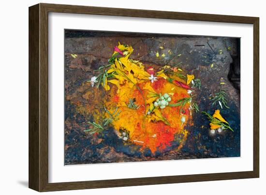 Hinduism: Pigments (Red Kumkum, Yellow Turmeric/Saffron Powder) and Scattered Flower Petal?-null-Framed Photographic Print