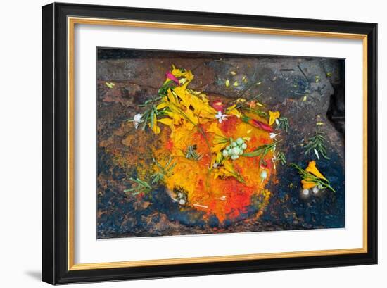 Hinduism: Pigments (Red Kumkum, Yellow Turmeric/Saffron Powder) and Scattered Flower Petal?-null-Framed Photographic Print