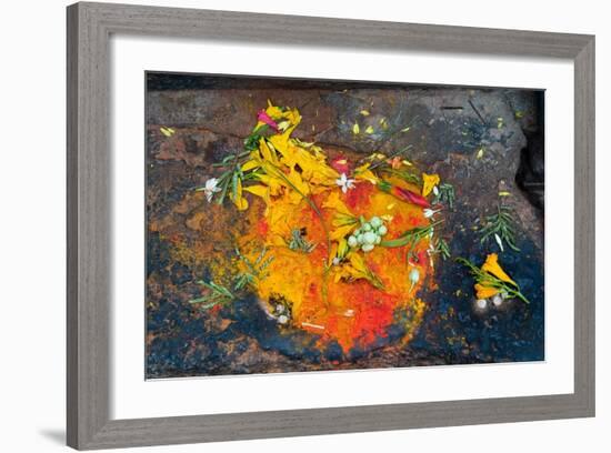 Hinduism: Pigments (Red Kumkum, Yellow Turmeric/Saffron Powder) and Scattered Flower Petal?-null-Framed Photographic Print