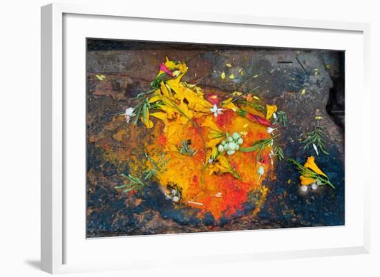 Hinduism: Pigments (Red Kumkum, Yellow Turmeric/Saffron Powder) and Scattered Flower Petal?-null-Framed Photographic Print