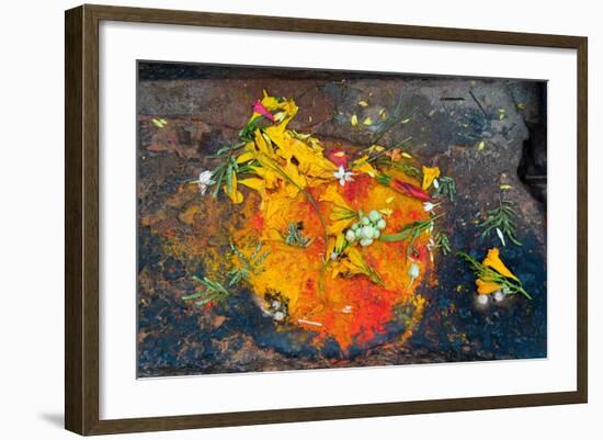 Hinduism: Pigments (Red Kumkum, Yellow Turmeric/Saffron Powder) and Scattered Flower Petal?--Framed Photographic Print