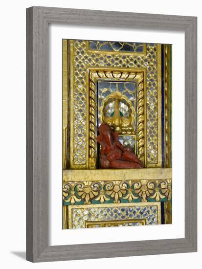 Hinduism: Small Reclining Ganesha (Elephant-Headed Deity) Statue on Ornate Gilded and Mirrored Wall-null-Framed Photographic Print