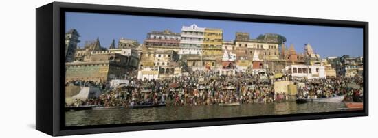 Hindus Bathing in Early Morning in Holy River Ganges Along Dasaswamedh Ghat, Varanasi, India-Gavin Hellier-Framed Premier Image Canvas