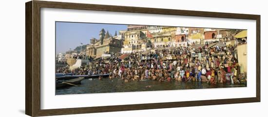 Hindus Bathing in the Early Morning in the Holy River Ganges Along Dasswamedh Ghat, Varanasi, India-Gavin Hellier-Framed Photographic Print