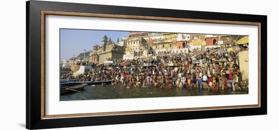 Hindus Bathing in the Early Morning in the Holy River Ganges Along Dasswamedh Ghat, Varanasi, India-Gavin Hellier-Framed Photographic Print