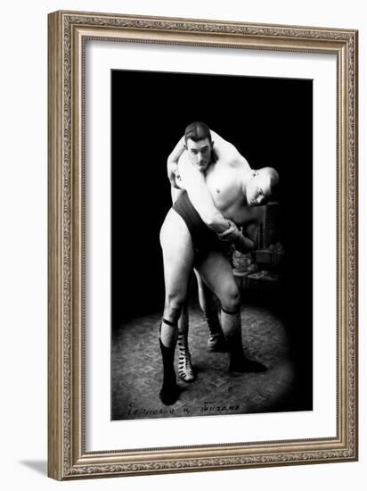 Hip Throw: Russian Wrestlers-null-Framed Art Print
