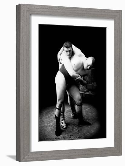 Hip Throw: Russian Wrestlers-null-Framed Art Print