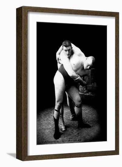 Hip Throw: Russian Wrestlers-null-Framed Art Print