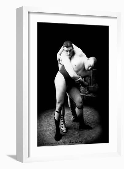 Hip Throw: Russian Wrestlers-null-Framed Art Print