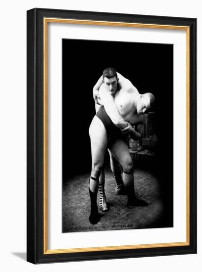 Hip Throw: Russian Wrestlers-null-Framed Art Print