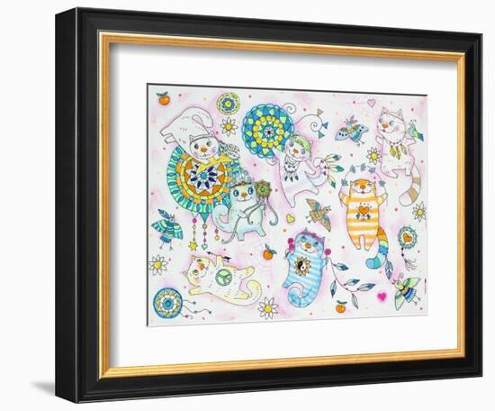 Hippie Cats 2-Oxana Zaiko-Framed Giclee Print