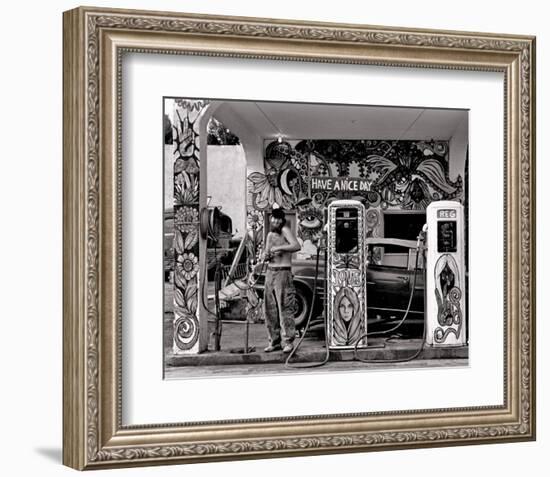 Hippie Gas Station, 1971-Dennis Stock-Framed Art Print