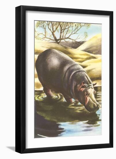 Hippo at Shore-null-Framed Art Print