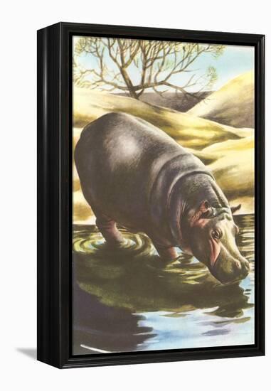 Hippo at Shore-null-Framed Stretched Canvas