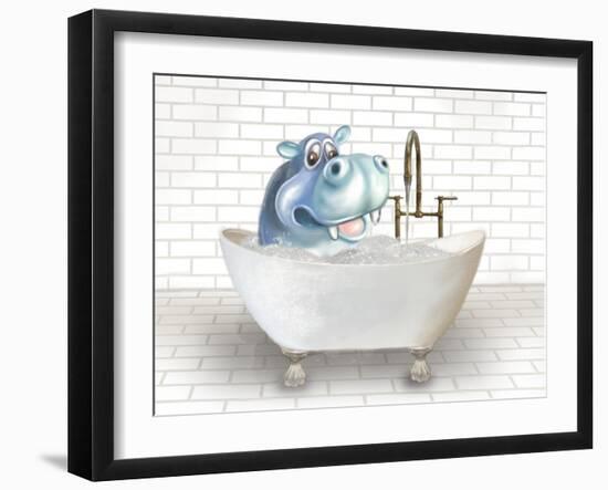 Hippo In Bathtub-Matthew Piotrowicz-Framed Art Print