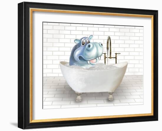 Hippo In Bathtub-Matthew Piotrowicz-Framed Art Print