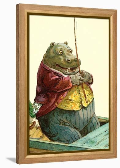 Hippo in Three-Piece Suit Fishing-null-Framed Stretched Canvas
