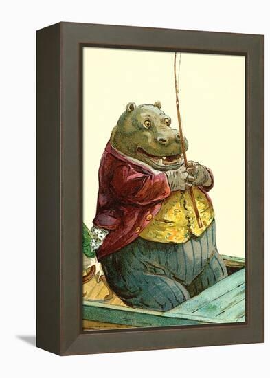 Hippo in Three-Piece Suit Fishing-null-Framed Stretched Canvas