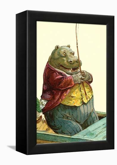 Hippo in Three-Piece Suit Fishing-null-Framed Stretched Canvas