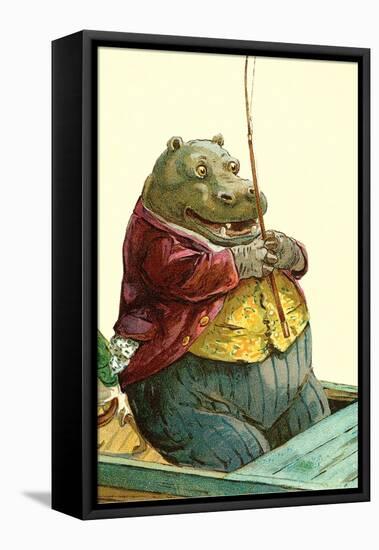 Hippo in Three-Piece Suit Fishing-null-Framed Stretched Canvas