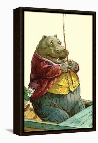 Hippo in Three-Piece Suit Fishing-null-Framed Stretched Canvas