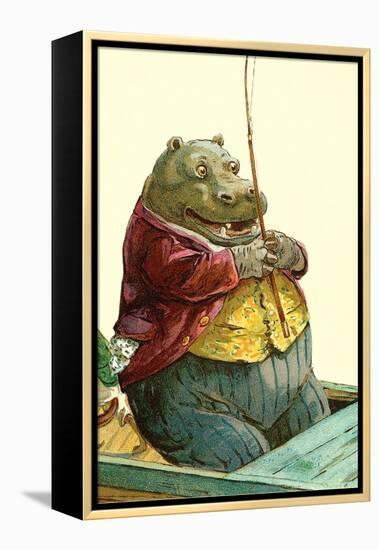 Hippo in Three-Piece Suit Fishing-null-Framed Stretched Canvas