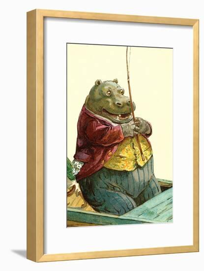 Hippo in Three-Piece Suit Fishing-null-Framed Art Print