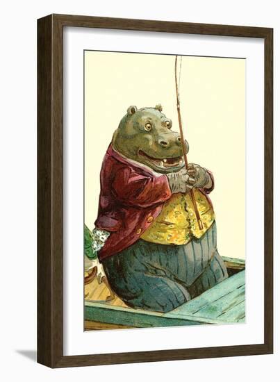 Hippo in Three-Piece Suit Fishing-null-Framed Art Print