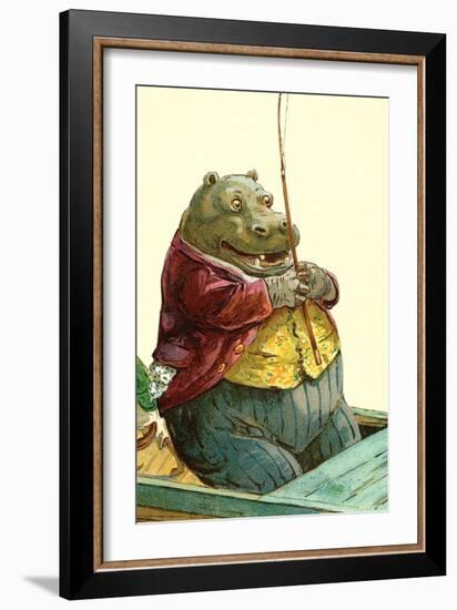 Hippo in Three-Piece Suit Fishing-null-Framed Art Print