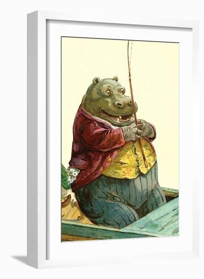 Hippo in Three-Piece Suit Fishing-null-Framed Art Print