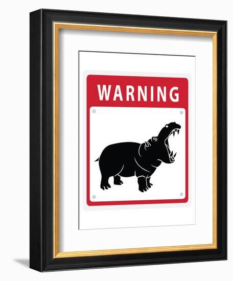 Hippo Warning Sign-null-Framed Premium Giclee Print