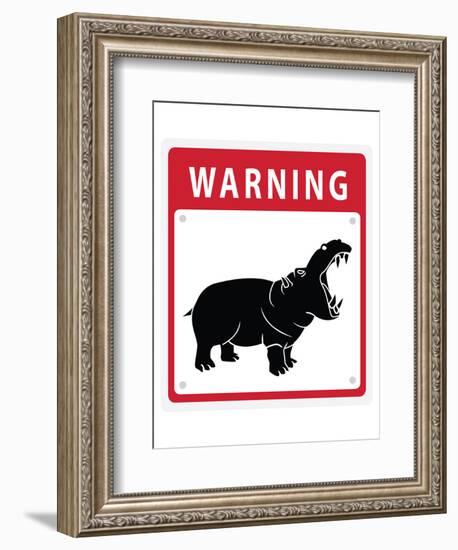 Hippo Warning Sign-null-Framed Art Print