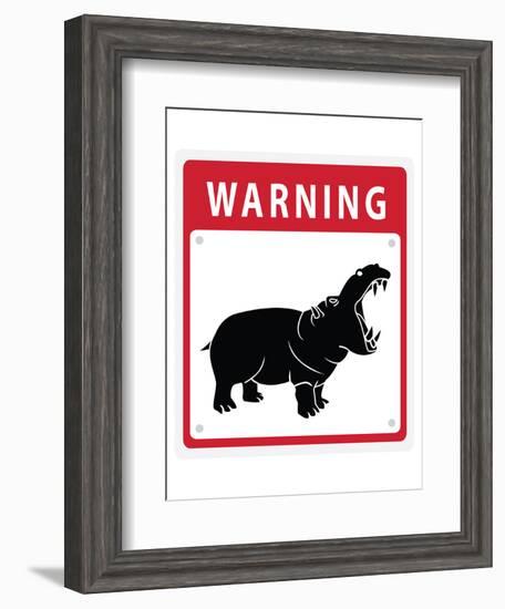 Hippo Warning Sign-null-Framed Art Print