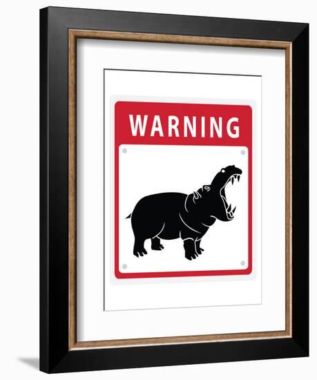 Hippo Warning Sign-null-Framed Art Print