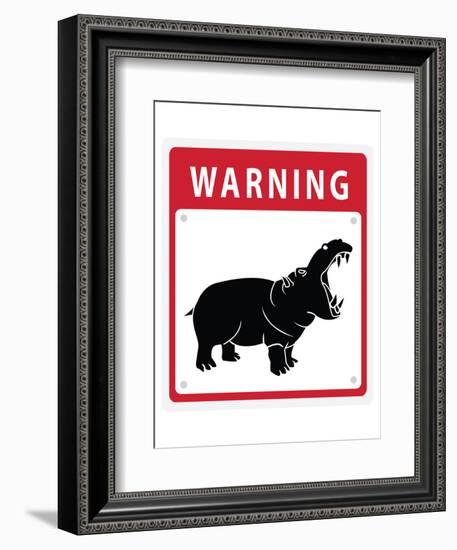 Hippo Warning Sign-null-Framed Art Print