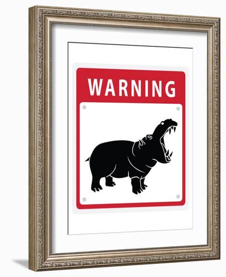 Hippo Warning Sign-null-Framed Art Print