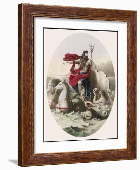 Hippocampi Beasts Who were Half Horse Half Fish Draw Neptune's Chariot Across the Sea-null-Framed Art Print