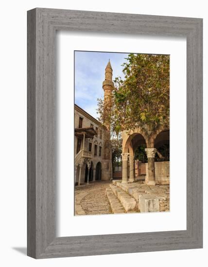 Hippocrates Plane Tree, fountain and mosque, Plateia Platanou, cobblestone square in autumn, Kos To-Eleanor Scriven-Framed Photographic Print