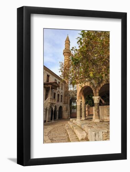 Hippocrates Plane Tree, fountain and mosque, Plateia Platanou, cobblestone square in autumn, Kos To-Eleanor Scriven-Framed Photographic Print