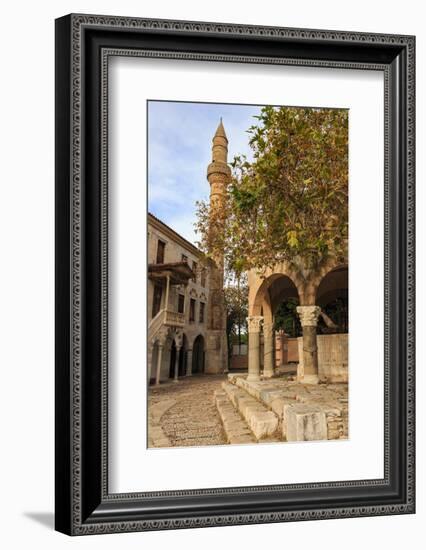 Hippocrates Plane Tree, fountain and mosque, Plateia Platanou, cobblestone square in autumn, Kos To-Eleanor Scriven-Framed Photographic Print