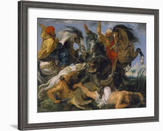 Hippopotamus and Crocodile Hunt, about 1615-Peter Paul Rubens-Framed Giclee Print